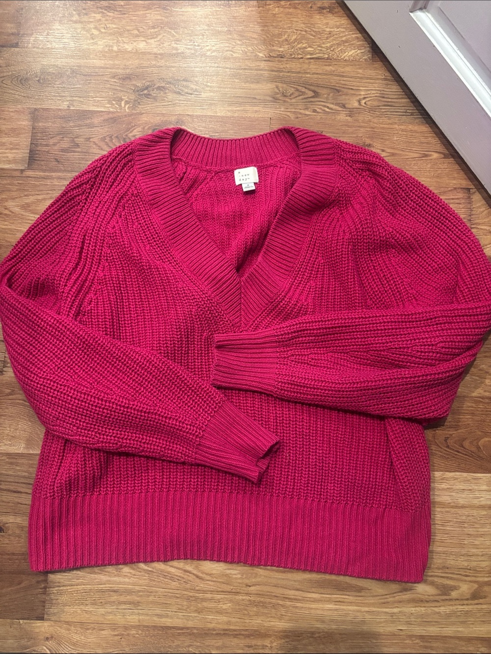 a new day Raspberry Ribbed V-Neck Sweater